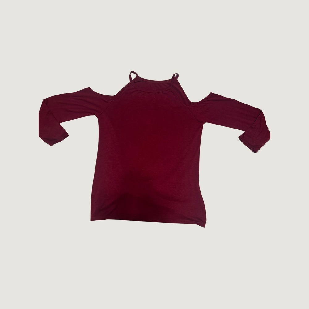 Sarin Mathews Burgundy Cold Shoulder Twist Knot Long Sleeve Top Large